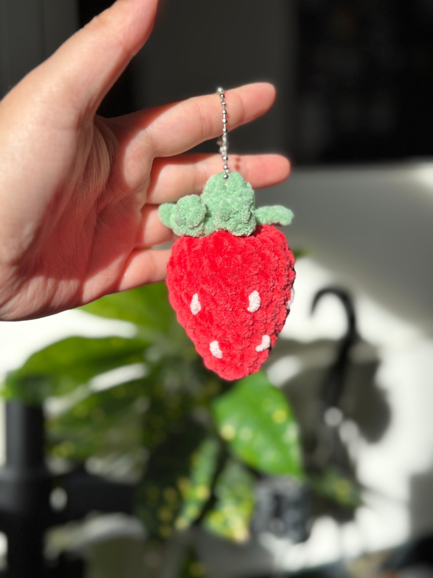 Crochet Strawberry Keychain Charm